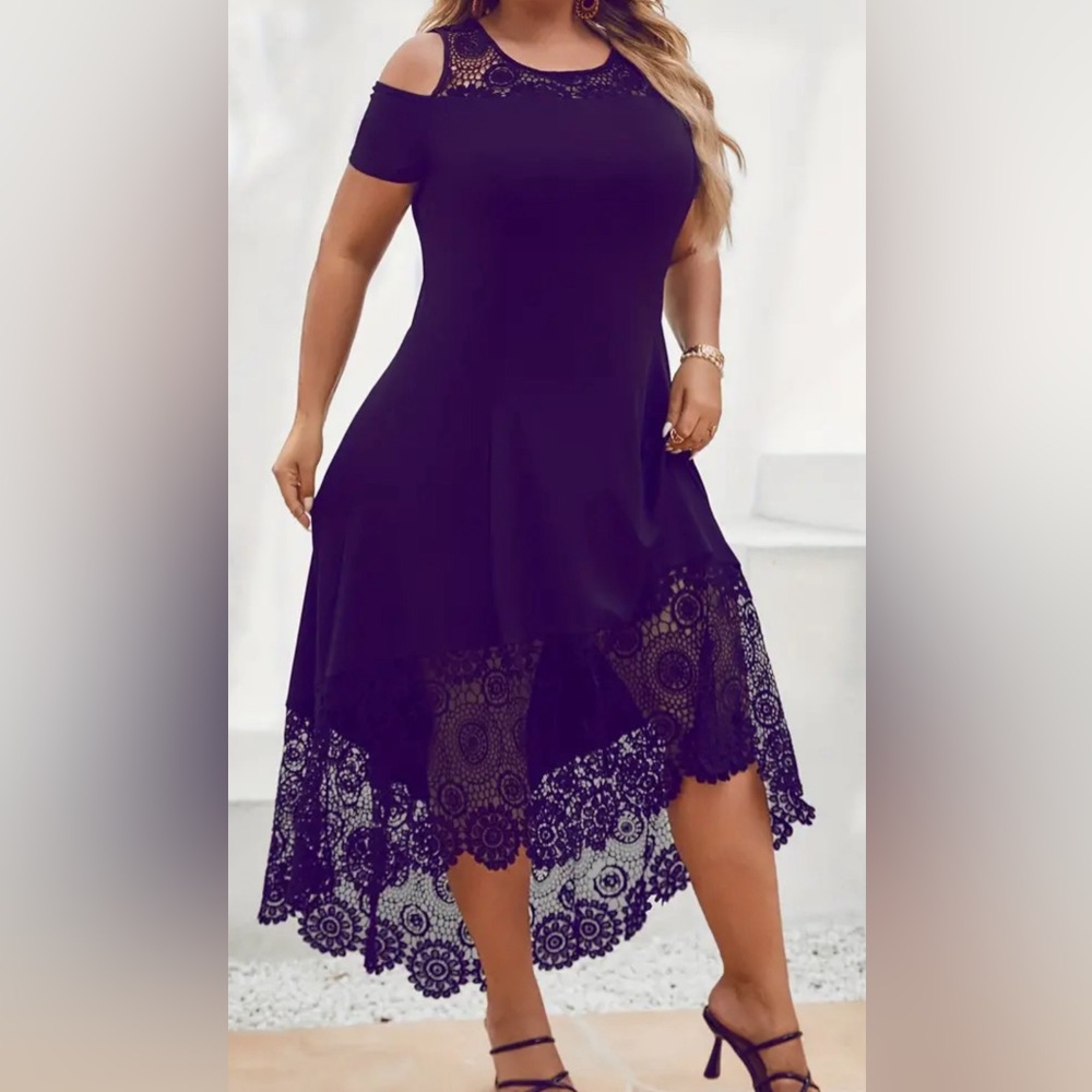NWOT plus size, cold shoulder, asymmetrical lace detailed plum dress sz 3X